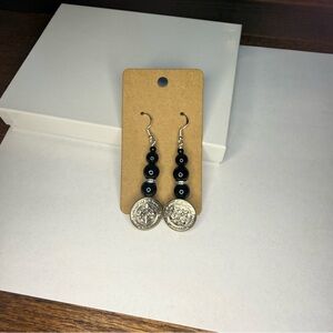 🧩3 for $30 Vintage Button Black and Silver Dangle Earrings
